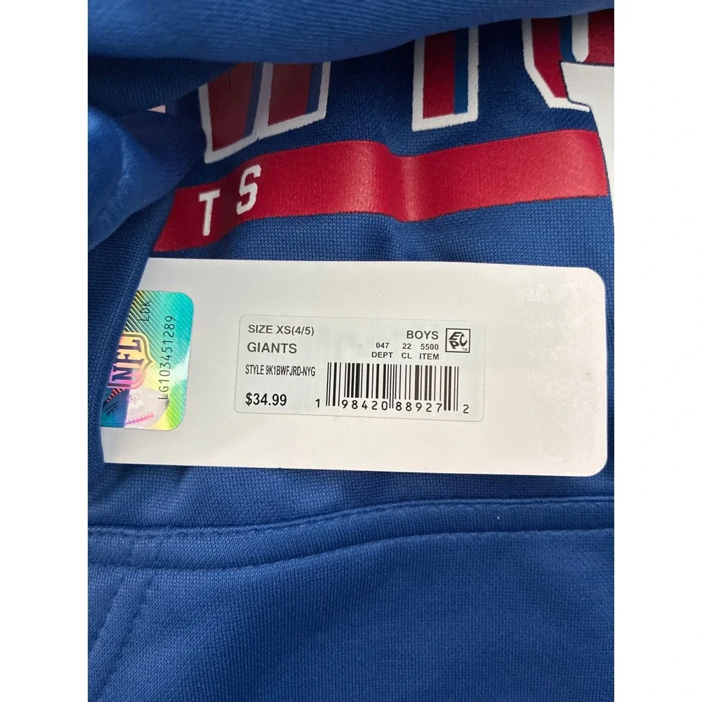 NFL Team Apparel New‎ York Giants Boys XS 4/5 Royal Blue Pullover Hoodie